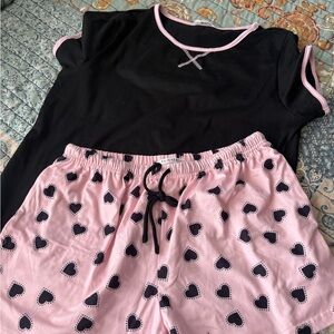 Xhilaration Black and Pink Heart Pajama Set